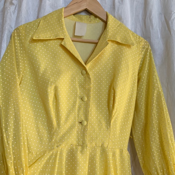 Vintage Swiss Lace Yellow Polka Dot Dress Size Small-Medium - Picture 5 of 10